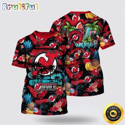 NHL New Jersey Devils All Over Print T Shirt With Tropical Fruits Summer T Shirt