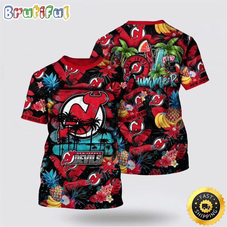 NHL New Jersey Devils All Over Print T Shirt With Tropical Fruits Summer T Shirt