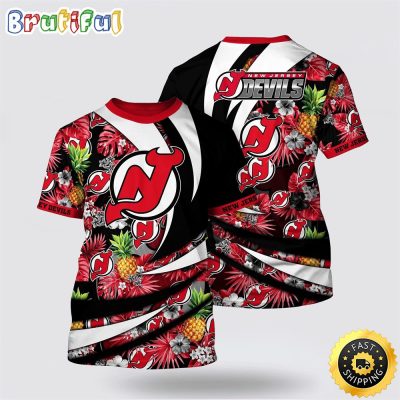 NHL New Jersey Devils All Over Print T Shirt With Tropical Pineapple Summer T Shirt