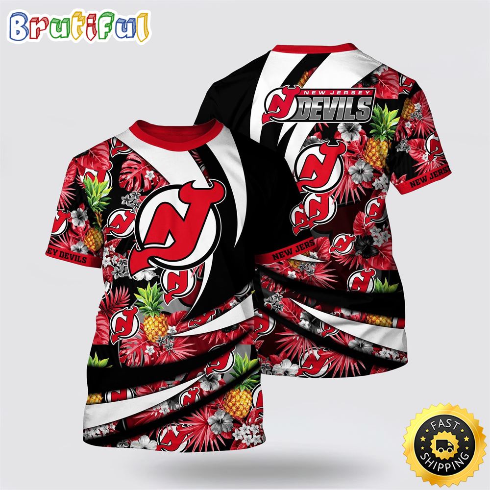NHL New Jersey Devils All Over Print T Shirt With Tropical Pineapple Summer T Shirt NHL New Jersey Devils All Over Print T Shirt With Tropical Pineapple Summer T Shirt