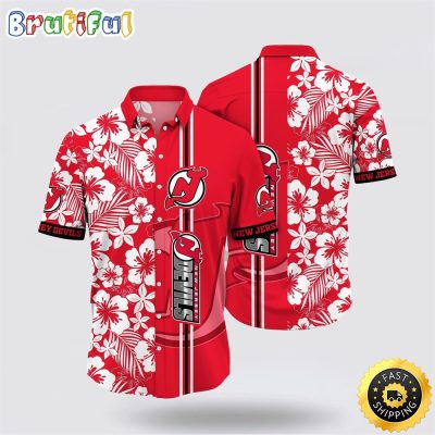 NHL New Jersey Devils Hawaiian Shirt Tropical Apricot Blossom Pattern Summer Hawaiian Shirt