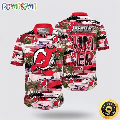 NHL New Jersey Devils Hawaiian Shirt Tropical Desert Island Motif Summer Hawaiian Shirt