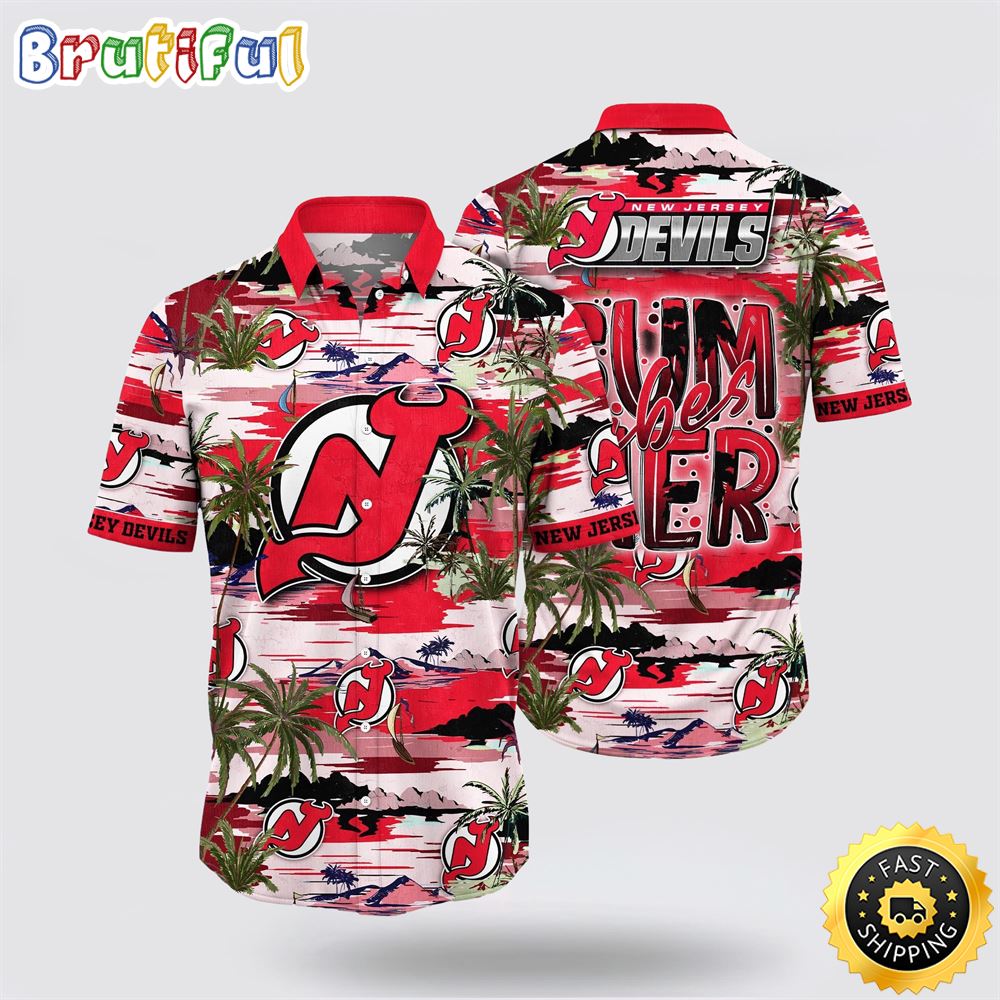 NHL New Jersey Devils Hawaiian Shirt Tropical Desert Island Motif Summer Hawaiian Shirt
