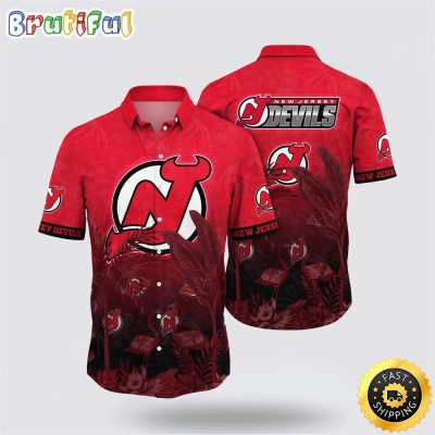NHL New Jersey Devils Hawaiian Shirt Tropical Flamingo Pattern Summer Hawaiian Shirt