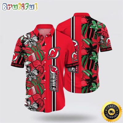 NHL New Jersey Devils Hawaiian Shirt Tropical Tropical Forest Floral Pattern Summer Hawaiian Shirt