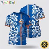 NHL New York Islanders All Over Print T Shirt Tropical Apricot Blossom Pattern Summer T Shirt