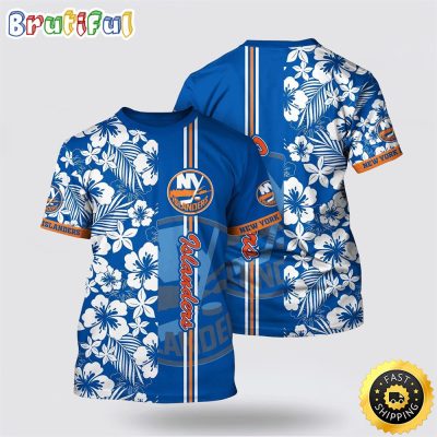 NHL New York Islanders All Over Print T Shirt Tropical Apricot Blossom Pattern Summer T Shirt