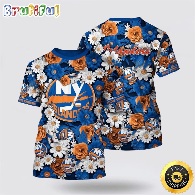 NHL New York Islanders All Over Print T Shirt Tropical Begonia Flower Pattern Summer T Shirt