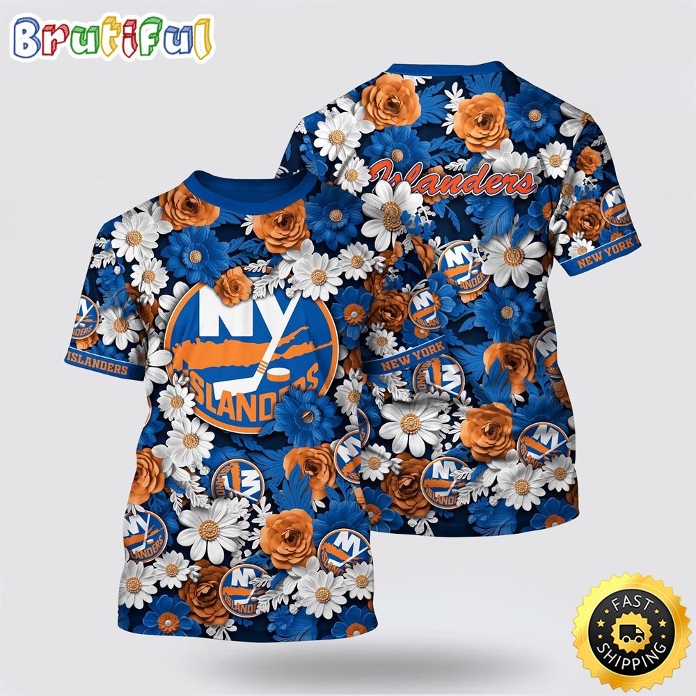 NHL New York Islanders All Over Print T Shirt Tropical Begonia Flower Pattern Summer T Shirt NHL New York Islanders All Over Print T Shirt Tropical Begonia Flower Pattern Summer T Shirt