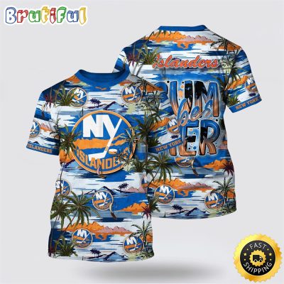 NHL New York Islanders All Over Print T Shirt Tropical Desert Island Motif Summer T Shirt