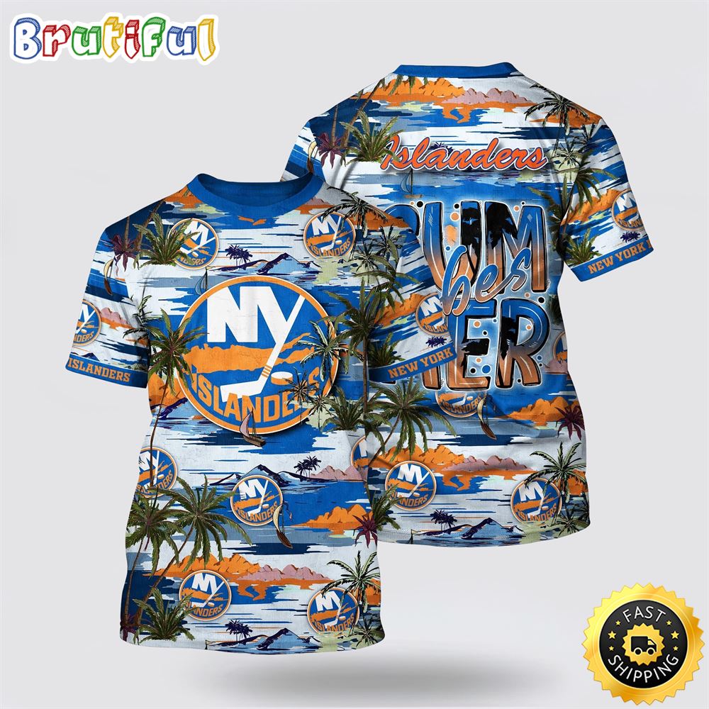 NHL New York Islanders All Over Print T Shirt Tropical Desert Island Motif Summer T Shirt NHL New York Islanders All Over Print T Shirt Tropical Desert Island Motif Summer T Shirt