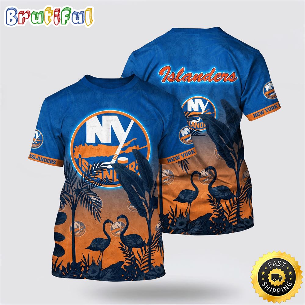 NHL New York Islanders All Over Print T Shirt Tropical Flamingo Pattern Summer T Shirt NHL New York Islanders All Over Print T Shirt Tropical Flamingo Pattern Summer T Shirt