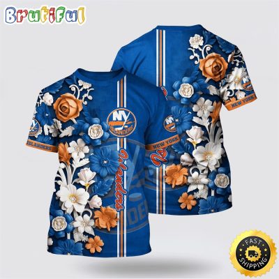NHL New York Islanders All Over Print T Shirt Tropical Hepatica Floral Pattern Summer T Shirt