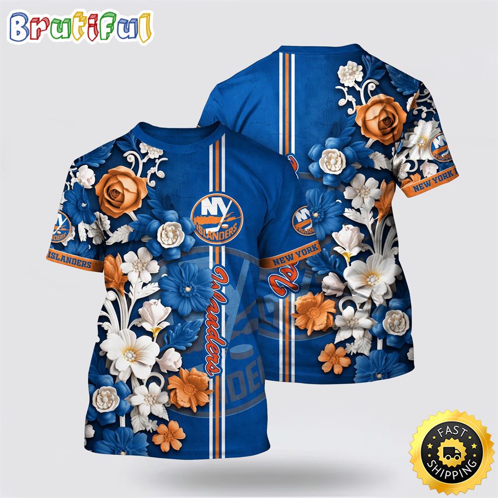 NHL New York Islanders All Over Print T Shirt Tropical Hepatica Floral Pattern Summer T Shirt NHL New York Islanders All Over Print T Shirt Tropical Hepatica Floral Pattern Summer T Shirt