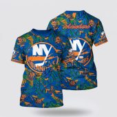 NHL New York Islanders All Over Print T Shirt Tropical Leaf Pattern Summer T Shirt