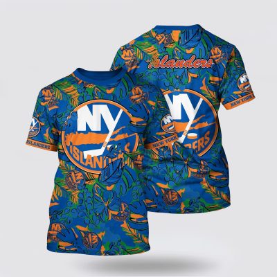 NHL New York Islanders All Over Print T Shirt Tropical Leaf Pattern Summer T Shirt
