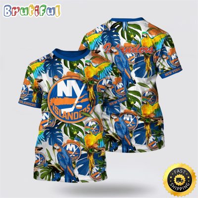 NHL New York Islanders All Over Print T Shirt Tropical Parrot Pattern Summer T Shirt