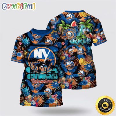 NHL New York Islanders All Over Print T Shirt With Tropical Fruits Summer T Shirt