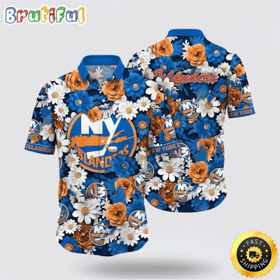 NHL New York Islanders Hawaiian Shirt Tropical Begonia Flower Pattern Summer Hawaiian Shirt