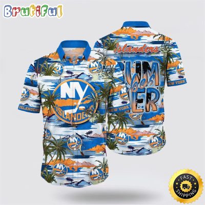 NHL New York Islanders Hawaiian Shirt Tropical Desert Island Motif Summer Hawaiian Shirt
