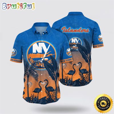 NHL New York Islanders Hawaiian Shirt Tropical Flamingo Pattern Summer Hawaiian Shirt