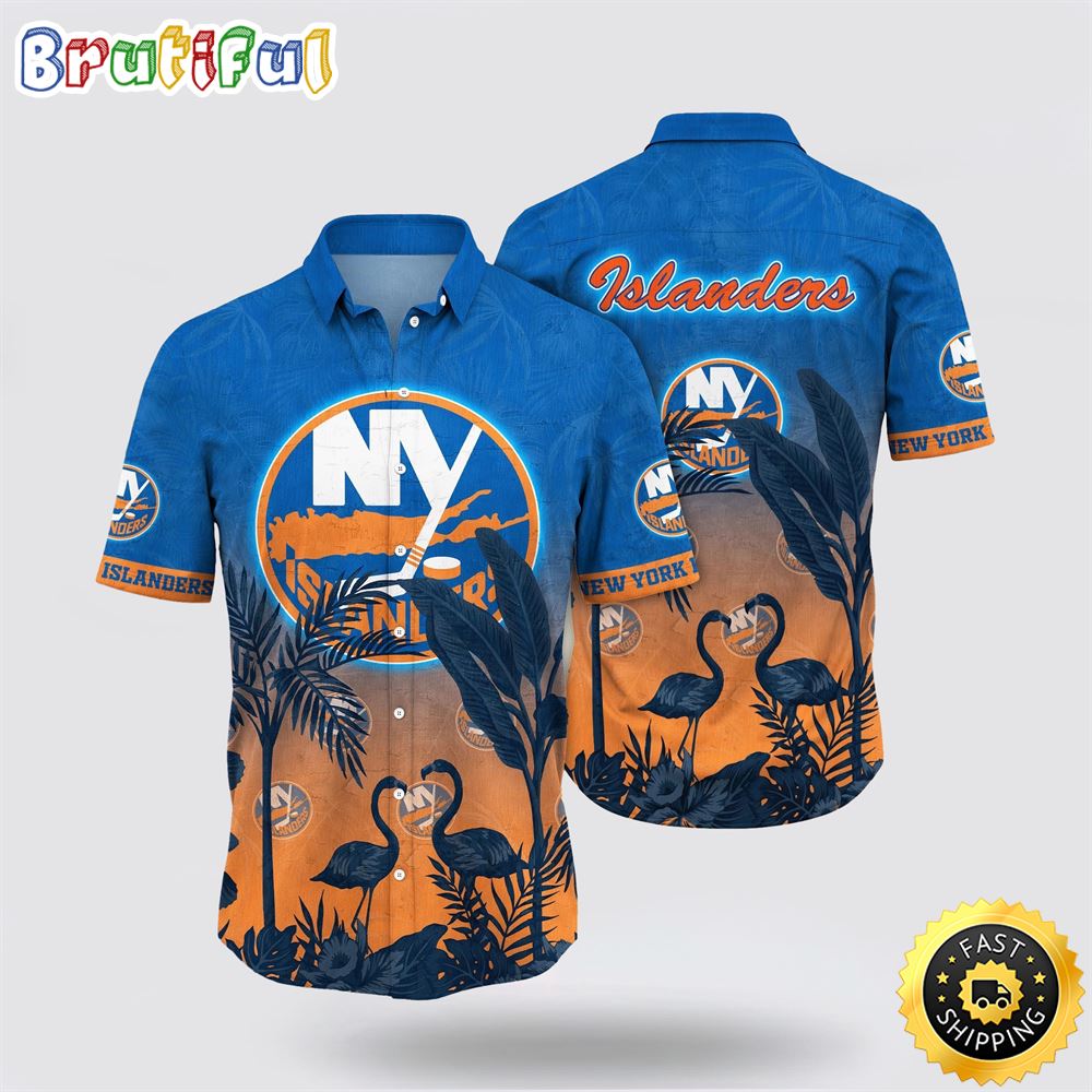 NHL New York Islanders Hawaiian Shirt Tropical Flamingo Pattern Summer Hawaiian Shirt