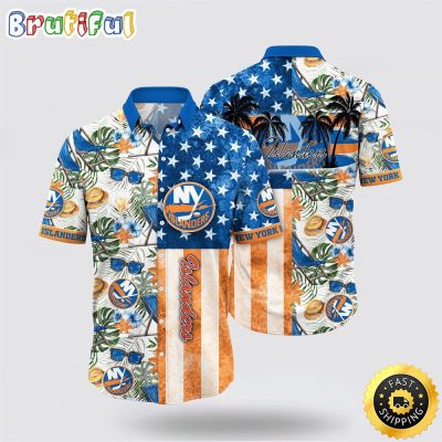 NHL New York Islanders Hawaiian Shirt Tropical Hat And Glasses Pattern Summer Hawaiian Shirt