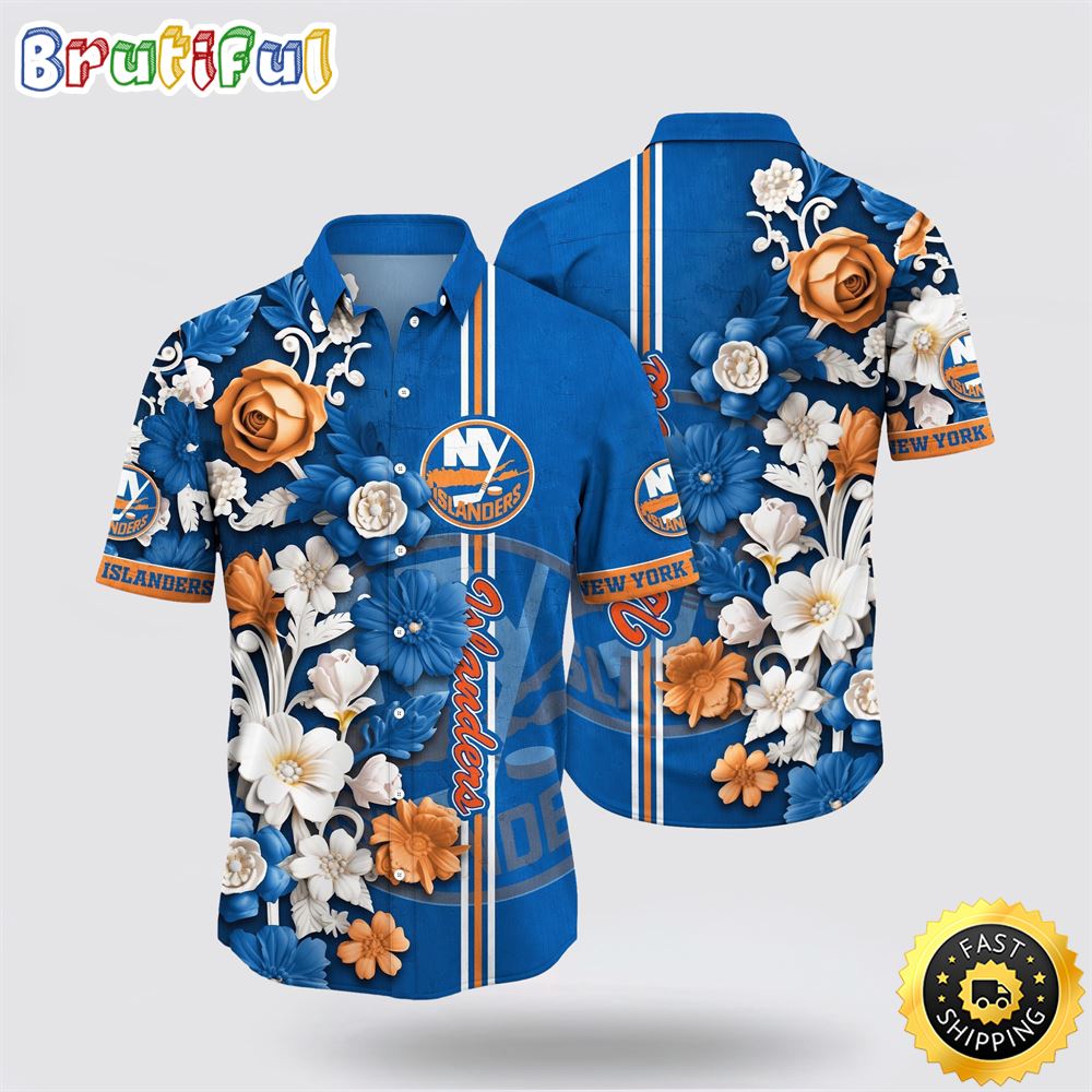 NHL New York Islanders Hawaiian Shirt Tropical Hepatica Floral Pattern Summer Hawaiian Shirt