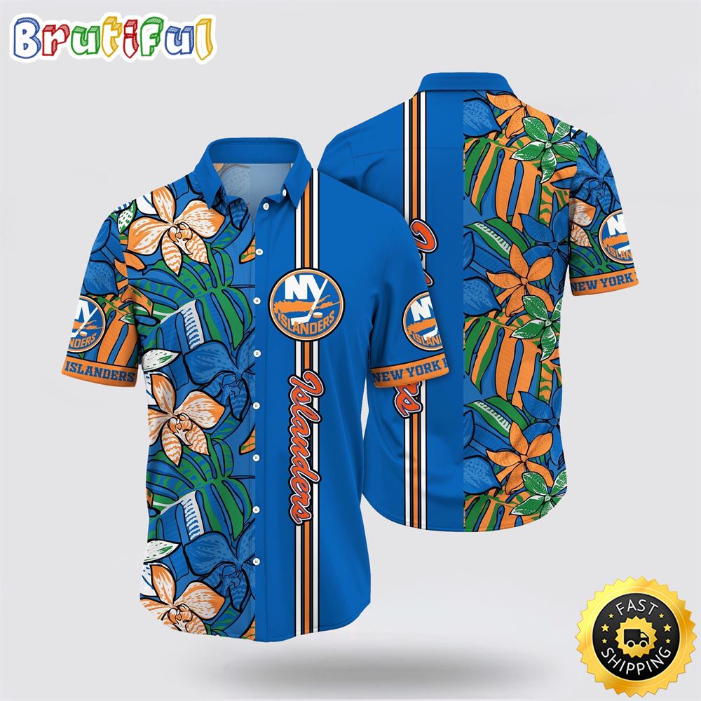 NHL New York Islanders Hawaiian Shirt Tropical Tropical Forest Floral Pattern Summer Hawaiian Shirt