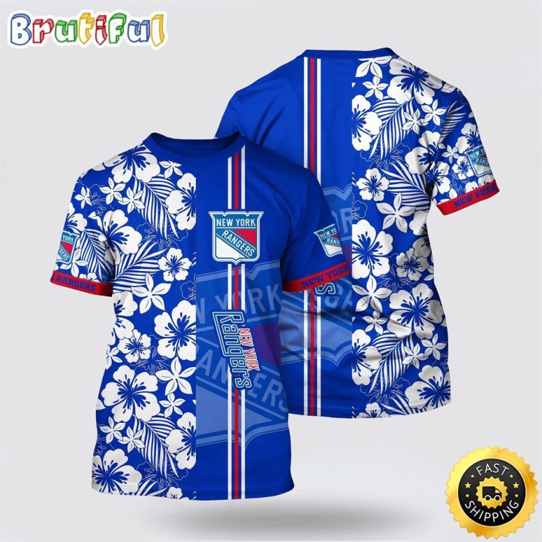 NHL New York Rangers All Over Print T Shirt Tropical Apricot Blossom Pattern Summer T Shirt