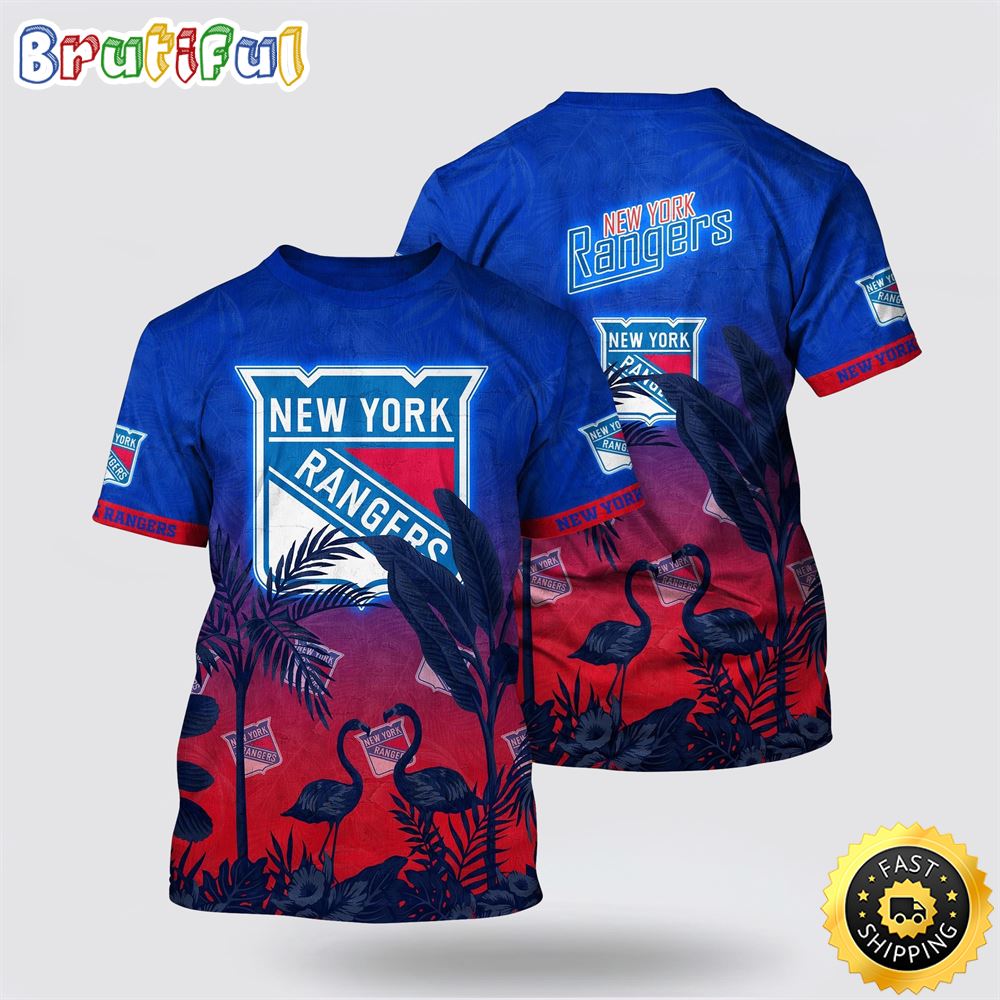NHL New York Rangers All Over Print T Shirt Tropical Flamingo Pattern Summer T Shirt NHL New York Rangers All Over Print T Shirt Tropical Flamingo Pattern Summer T Shirt