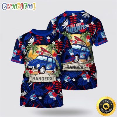 NHL New York Rangers All Over Print T Shirt Tropical Forest Motif Car Traveling Summer T Shirt