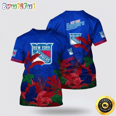 NHL New York Rangers All Over Print T Shirt Tropical Forest Motifs Summer T Shirt