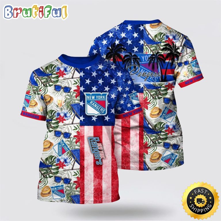 NHL New York Rangers All Over Print T Shirt Tropical Hat And Glasses Pattern Summer T Shirt