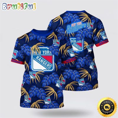 NHL New York Rangers All Over Print T Shirt Tropical Motifs Summer T Shirt