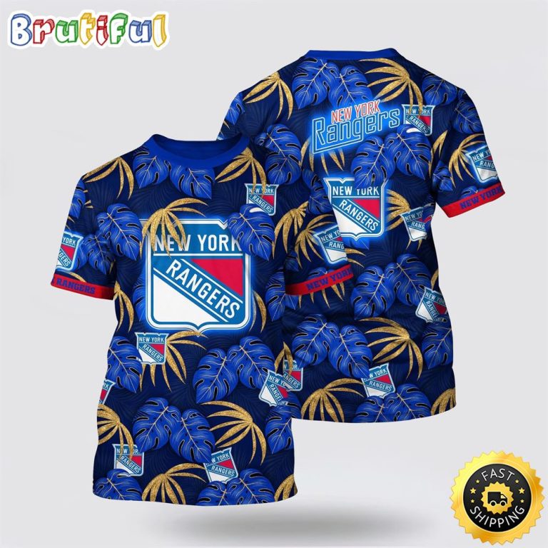 NHL New York Rangers All Over Print T Shirt Tropical Motifs Summer T Shirt