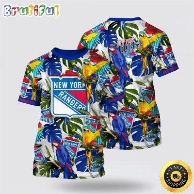 NHL New York Rangers All Over Print T Shirt Tropical Parrot Pattern Summer T Shirt