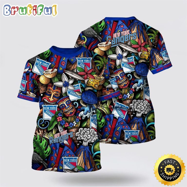 NHL New York Rangers All Over Print T Shirt Tropical Tiki Pattern Summer T Shirt