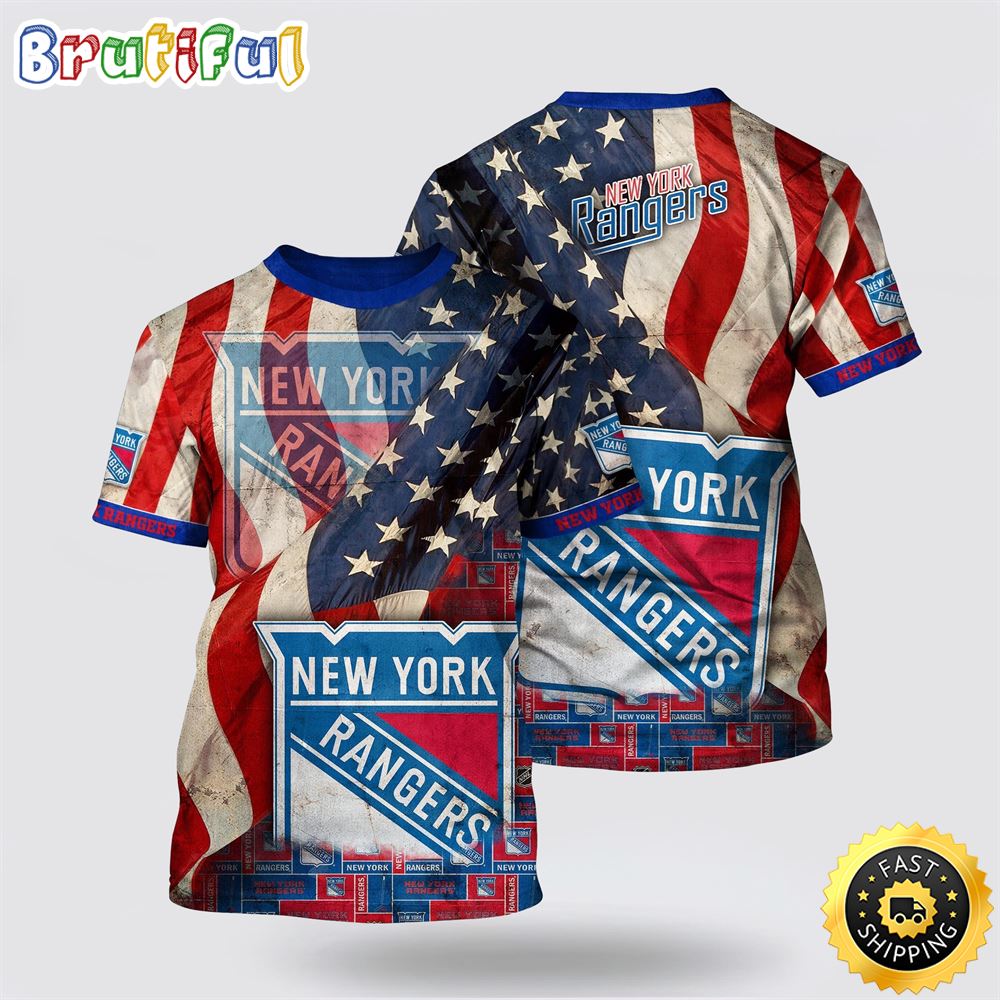 NHL New York Rangers All Over Print T Shirt With American Flag Pattern Summer T Shirt NHL New York Rangers All Over Print T Shirt With American Flag Pattern Summer T Shirt