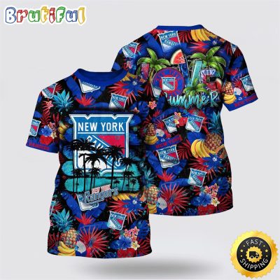 NHL New York Rangers All Over Print T Shirt With Tropical Fruits Summer T Shirt