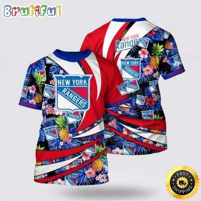 NHL New York Rangers All Over Print T Shirt With Tropical Pineapple Summer T Shirt
