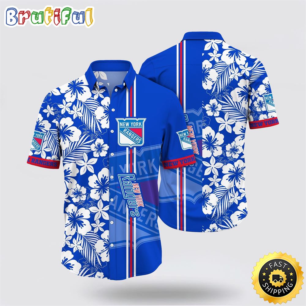 NHL New York Rangers Hawaiian Shirt Tropical Apricot Blossom Pattern Summer Hawaiian Shirt