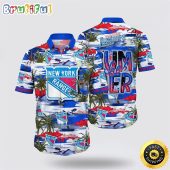 NHL New York Rangers Hawaiian Shirt Tropical Desert Island Motif Summer Hawaiian Shirt