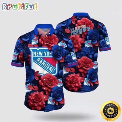 NHL New York Rangers Hawaiian Shirt Tropical Rose Pattern Summer Hawaiian Shirt
