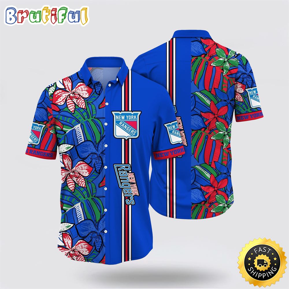 NHL New York Rangers Hawaiian Shirt Tropical Tropical Forest Floral Pattern Summer Hawaiian Shirt