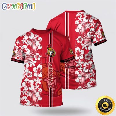 NHL Ottawa Senators All Over Print T Shirt Tropical Apricot Blossom Pattern Summer T Shirt