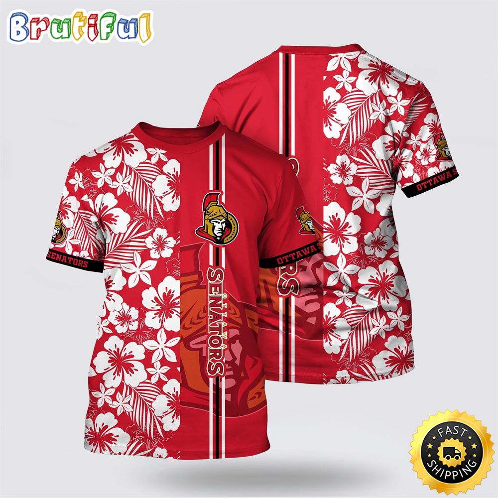 NHL Ottawa Senators All Over Print T Shirt Tropical Apricot Blossom Pattern Summer T Shirt NHL Ottawa Senators All Over Print T Shirt Tropical Apricot Blossom Pattern Summer T Shirt