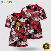 NHL Ottawa Senators All Over Print T Shirt Tropical Begonia Flower Pattern Summer T Shirt