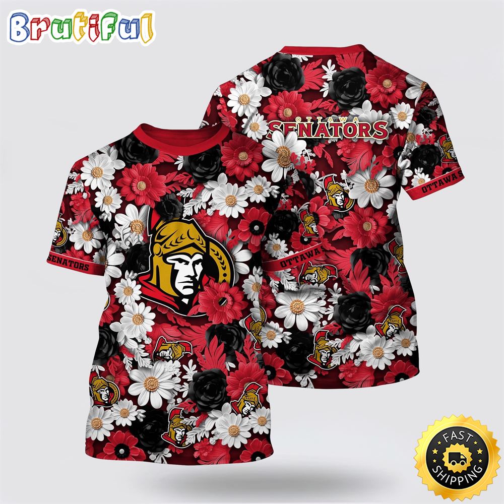 NHL Ottawa Senators All Over Print T Shirt Tropical Begonia Flower Pattern Summer T Shirt NHL Ottawa Senators All Over Print T Shirt Tropical Begonia Flower Pattern Summer T Shirt