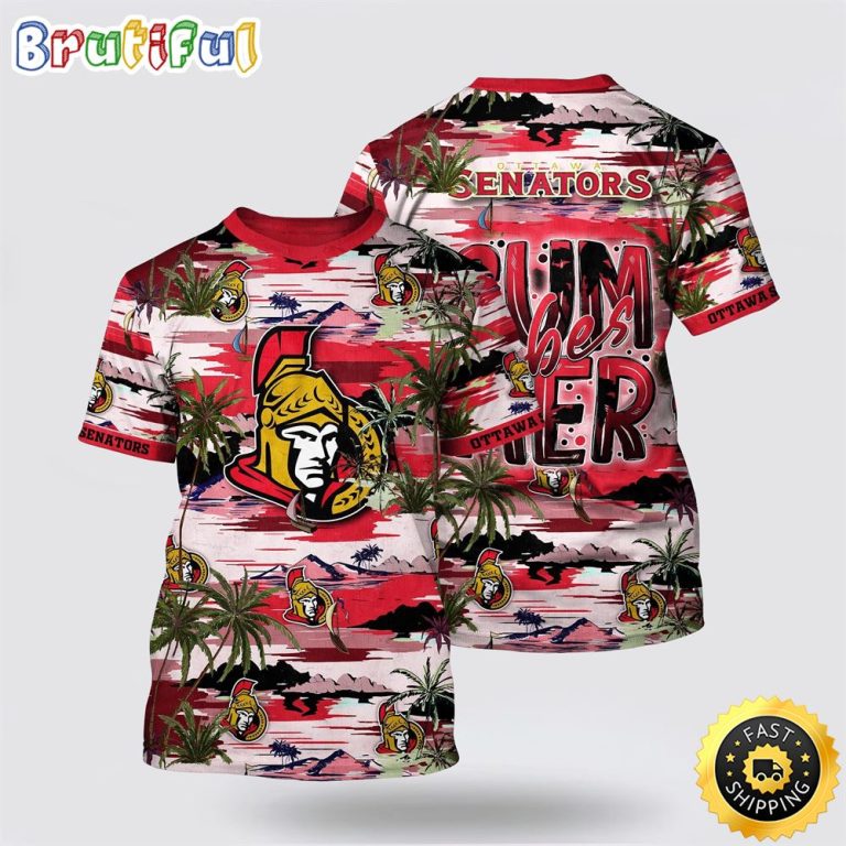 NHL Ottawa Senators All Over Print T Shirt Tropical Desert Island Motif Summer T Shirt